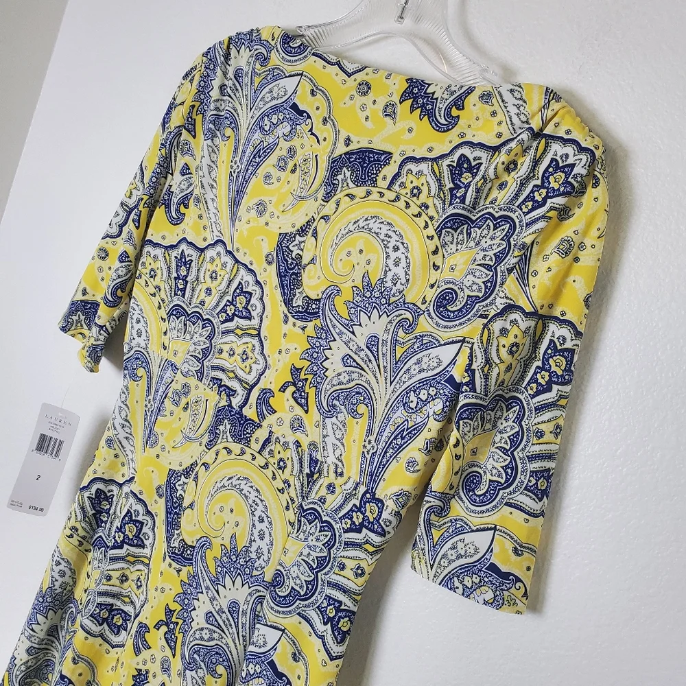 Ralph Lauren‎ NWT Starlight Yellow & Blue Paisley Surplice Dress